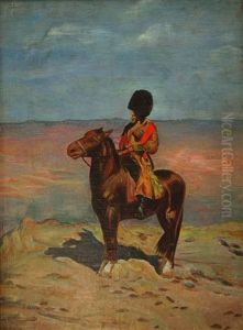 Kosake Zu Pferd In Steppe by Jozef Brandt