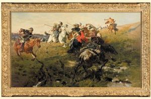 Cossacks Versus Tartars Skirmish by Jozef Brandt