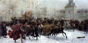 Auszug Des Jugendlichen Jan Iii. Sobieski Aus Dem Schloss Wilanow by Jozef Brandt