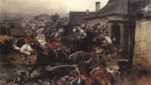 A Cavalry Skirmish On The Outskirts Of A Town