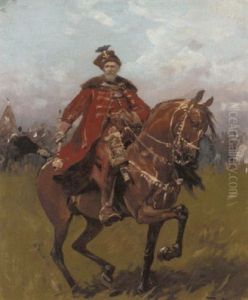 A Polish Hussar by Jozef Brandt