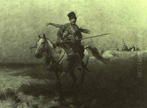 Kosakenreiter Auf Vorposten Am Ufer by Jozef Brandt