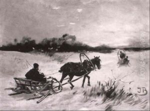 Troikas On A Winter Track by Jozef Brandt
