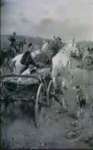 Pferdekarren Und Reiter Auf Der Landstrasse
