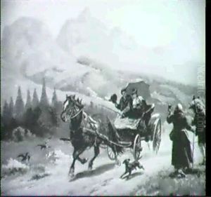 Hurtige Kutschfahrt Eines Bauernpaares Im Einspanner, Am    Wegesrand Grussender Monch Und Wanderer