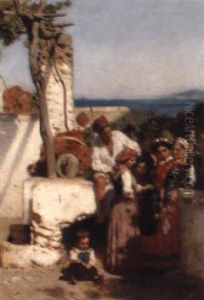 A Mediterranean Scene On A Terrace by Otto Brandt