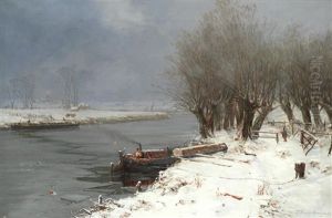 Barges On A Frozen River by Charles Brooke Branwhite