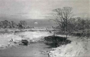 A Winter Landscape At Sunset by Charles Brooke Branwhite