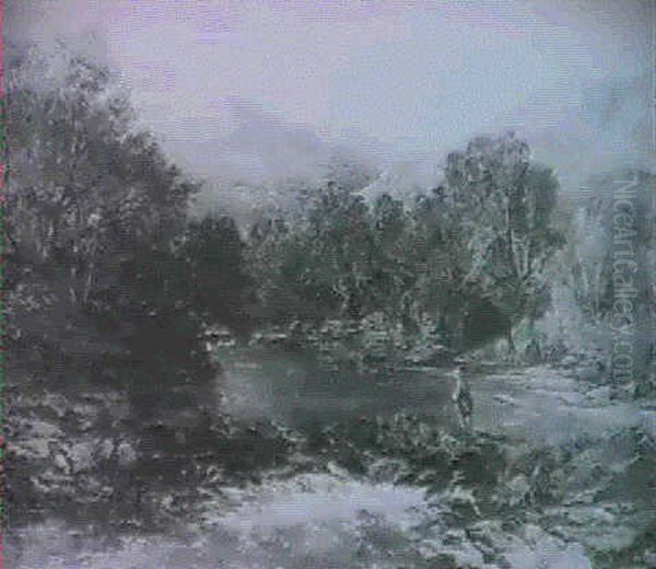 A Highland River Scene With An Angler On The Bank - view 1