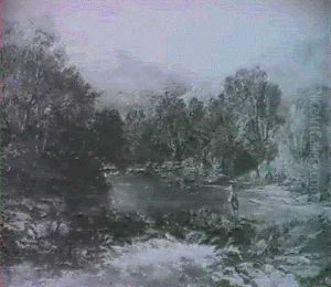 A Highland River Scene With An Angler On The Bank by Charles Brooke Branwhite