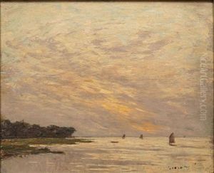 Voiliers Au Soleil Couchant Sur Les Pres Sales by Louis Braquaval