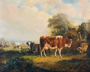 Weidendes Vieh Vor Einem Bauernhaus Weidendes Vieh Vor Einem Bauernhaus