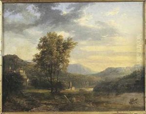 Riviere Traversant Un Paysage De Montagne by Jacques Raymond Brascassat
