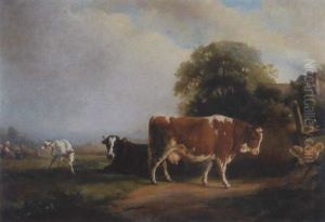 Auf Der Weide - Hirtin Mit Ihrem Kind, Kuhen, Ziege Und Hund by Jacques Raymond Brascassat