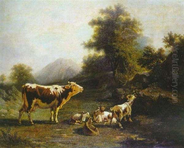 Vache Et Chevres Dans Un Paysage - view 1
