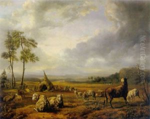 A Shepherd And His Flock Of Sheep by Jacques Raymond Brascassat