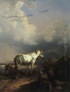 Rastende Bauern Am See by Jacques Raymond Brascassat