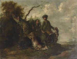 Deux Chasseurs Avec Un Trophee De Brocard Et De Sangliers by Magnus Brasch