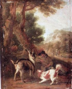 A Goatherd Resting Beside His Kid And Spaniel A Goatherd Resting Beside His Kid And Spaniel