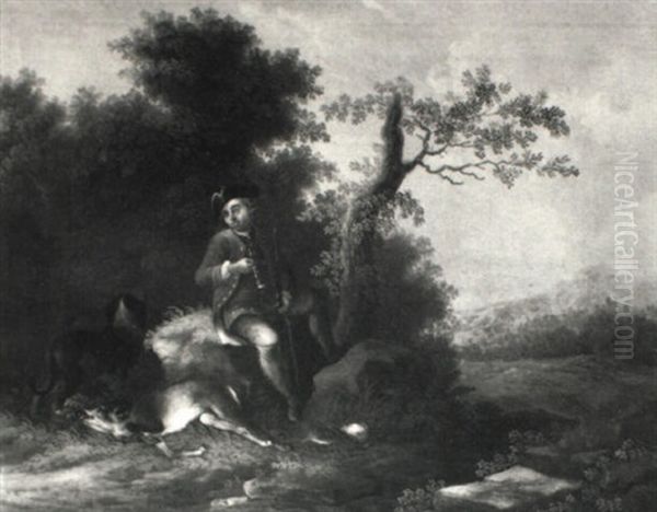 Ein Rastender Jager Mit Seinem Hund In Einer Waldlandschaft - view 1