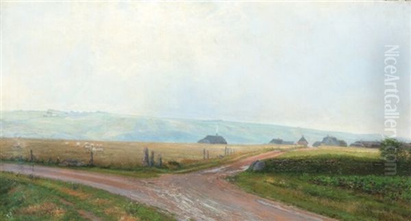 Hilly Countryside With Thatched Farms And Grazing Sheep - view 1