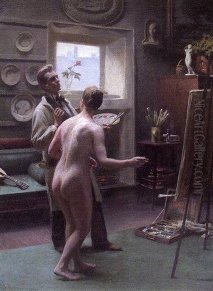 Le Peintre Et Son Modele Dans L'atelier - view 1