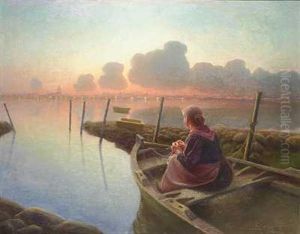 Ung Fiskerkone Venter Sin Mand Hjem Fra Byen by Hans Ole Brasen