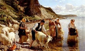 Unge Piger Og Knos Vasker Farene Ved Refsnaes by Hans Ole Brasen