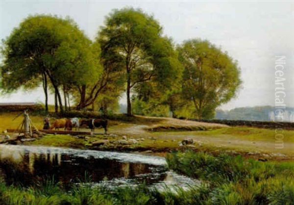 Dansk Sommerlandskab Med Bondepige, Der Vander Koerne - view 1
