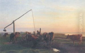 Cattle Watering At Sunrise