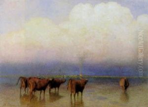 Landskab Med Koer Ved En Fjord, Sct. Hansaften by Hans Ole Brasen