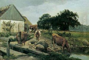 Koer Ved Et Vandingssted Bag En Gard