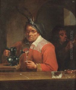 A Tavern Interior With A Man Holding A Wine Glass, And Another Smoking A Pipe