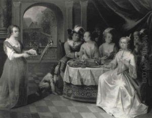 Scene Galante Autour D'une Table by Melchior Brassauw