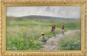 Sommarang - Tre Flickor Som Plockar Blommor by Fanny Brate