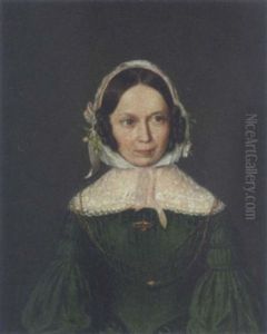 Portrait Of A Lady, In A Green Dress With A Lace Collar And White Bonnet
