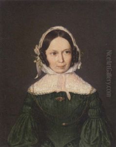 Portrait Of A Lady In A Green Dress, Lace Collar And Bonnet