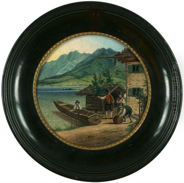 Szene Bei Einem Gasthof Am Ufer Eines Voralpensees - view 1