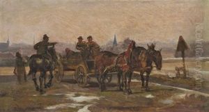 Pferdekutsche, Von Einem Berittenen Soldaten Angehalten by Louis Braun