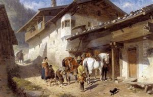 Fra De Bayerske Alper, En Fornem Herre Far Skoet Sin Hest by Louis Braun