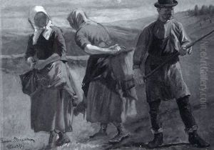 Bauer Und Zwei Magde Auf Dem Feld by Louis Braun