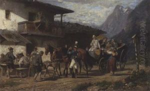 Halt Der Postkutsche Vor Einem Wirtshaus by Louis Braun