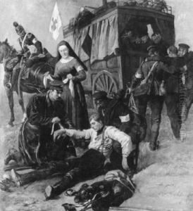 Die Mitarbeiter Des Roten Kreuzes Versorgen Blessierte Soldaten Im Krieg by Louis Braun