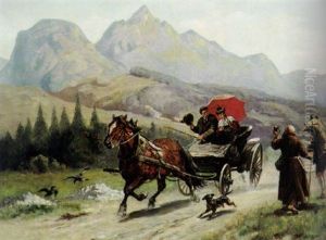 Einspannige Chaise Mit Bauernpaar Grust Wandermonch Und Kraxentrager Einspannige Chaise Mit Bauernpaar Grust Wandermonch Und Kraxentrager