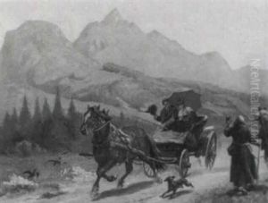 Kutschenfahrt Im Oberbayerischen Gebirgstal by Louis Braun
