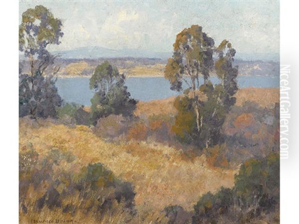 Trees And Autumn Grasses With A Lake Beyond - view 1