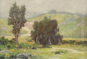 Yellow Flowers In A California Landscape by Maurice Braun