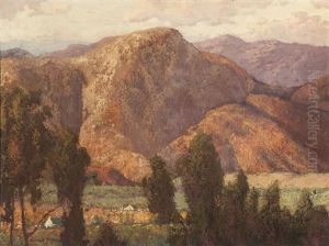 Mountains, Houses Nestled In A California Valley by Maurice Braun