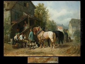 Pferde Vor Dem Wirtshaus by Reinhold Braun