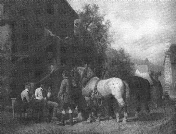 Vor Dem Schwabischen Gasthaus Treffen Sich Handler Und Bauern - view 1